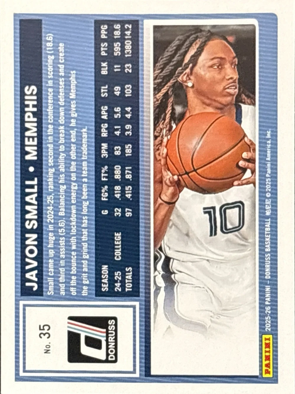 Panini Donruss Javon Small  Basketball Rated Rookie Card